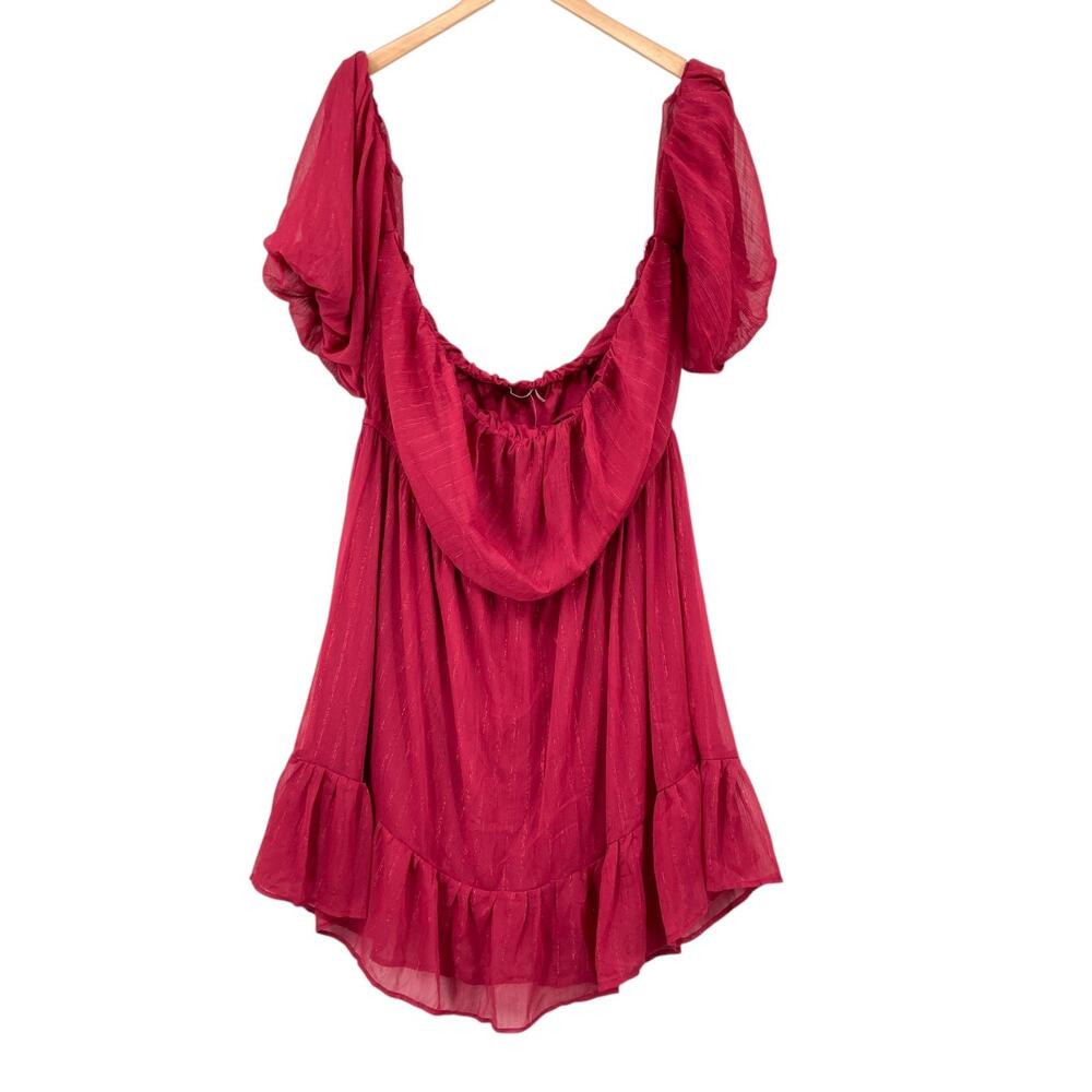 Francesca's Mi Ami Red Off Shoulder Ruffle Mini Dress 3X Plus Size Boho Peasant